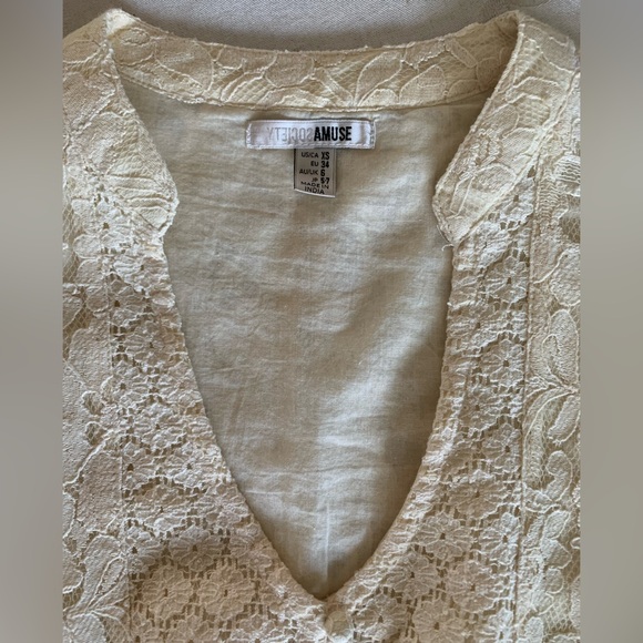 Amuse Society Camio L/S Woven Top. Cream colored lace, 100% Cotton NWT - Picture 5 of 7